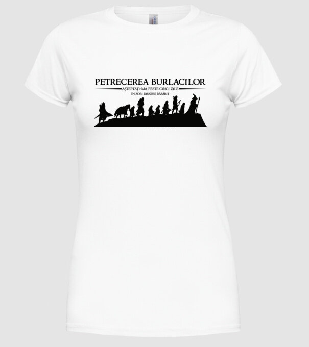petrecerea burlacilor - așteptați-mă peste cinci zile - în zori dinspre răsărit model alb pe tricou