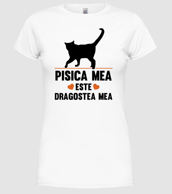 Pisica mea este dragostea mea model alb pe tricou