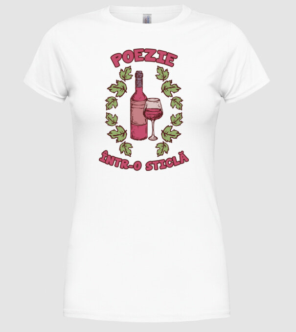 Poezie într-o sticlă model alb pe tricou