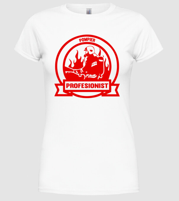 Pompier profesionist model alb pe tricou
