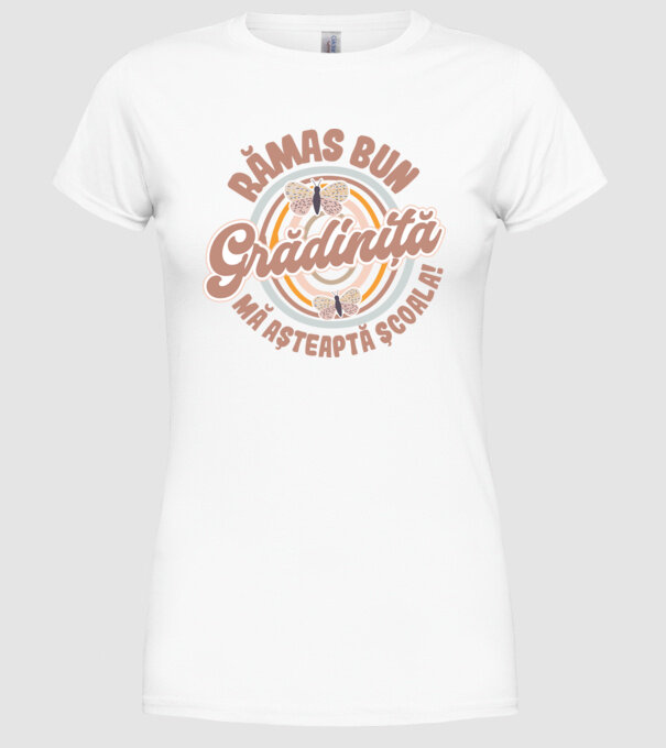 Rămas bun grădiniță, mă așteaptă școala! model alb pe tricou