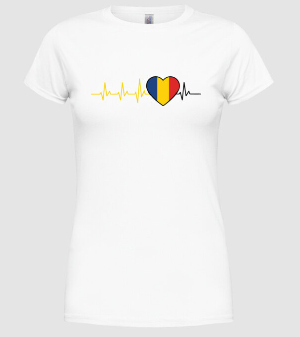 România heartbeat model alb pe tricou