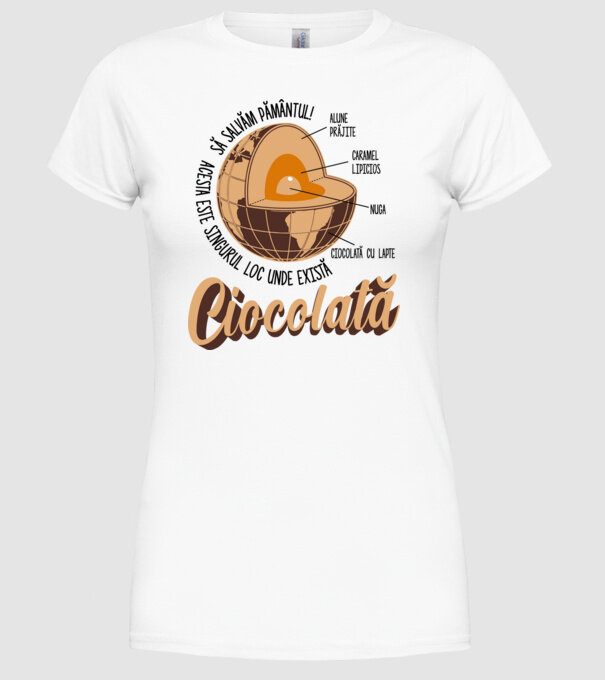 să salvăm Pământul! acesta este singurul loc unde există ciocolată - alune prăjite, caramel lipicios, nuga, ciocolată cu lapte model alb pe tricou