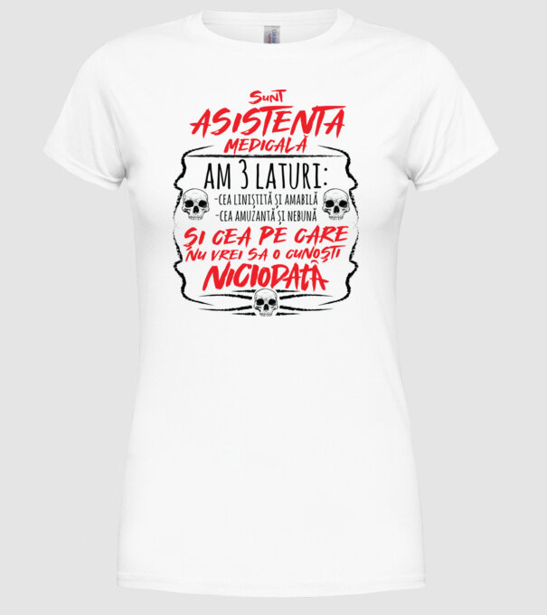 Sunt asistentă medicală am 3 laturi model alb pe tricou