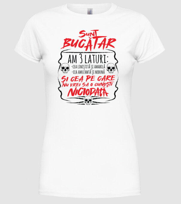 sunt bucătar am 3 laturi model alb pe tricou