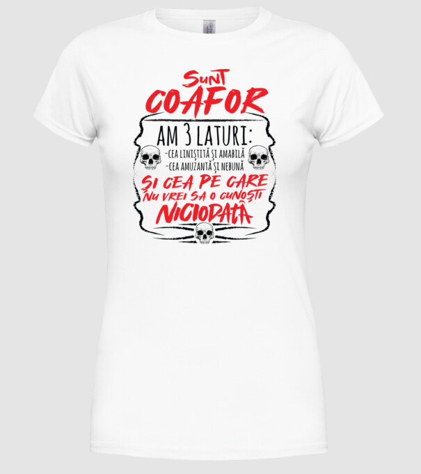 sunt coafor am 3 laturi model alb pe tricou