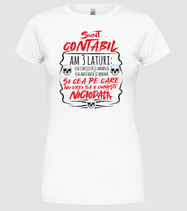 sunt contabil am 3 laturi model alb pe tricou