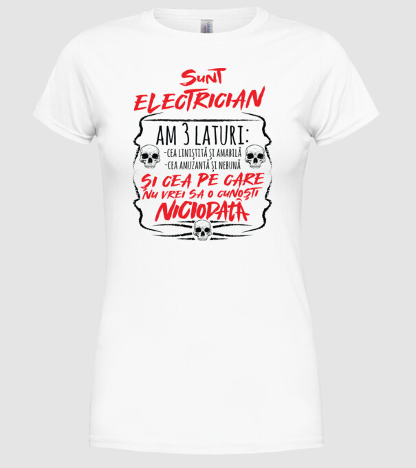 sunt electrician am 3 laturi model alb pe tricou