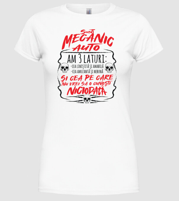 sunt mecanic auto am 3 laturi model alb pe tricou