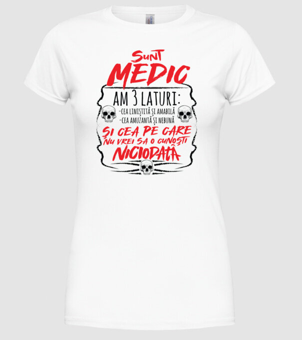 sunt medic am 3 laturi model alb pe tricou