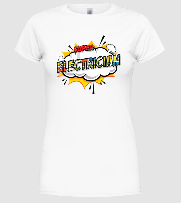 Super Electrician model alb pe tricou