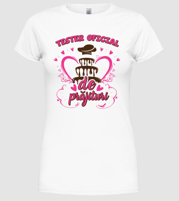 tester oficial de prăjituri model alb pe tricou