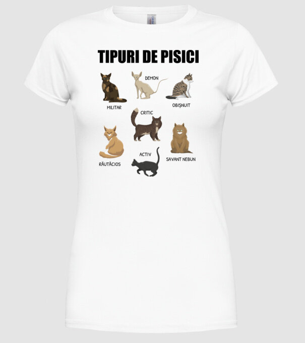 Tipuri de pisici model alb pe tricou