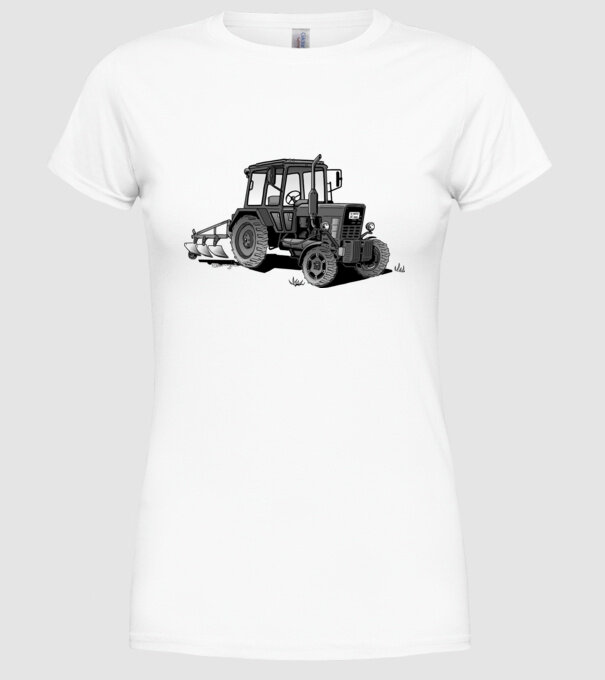 TRACTOR model alb pe tricou
