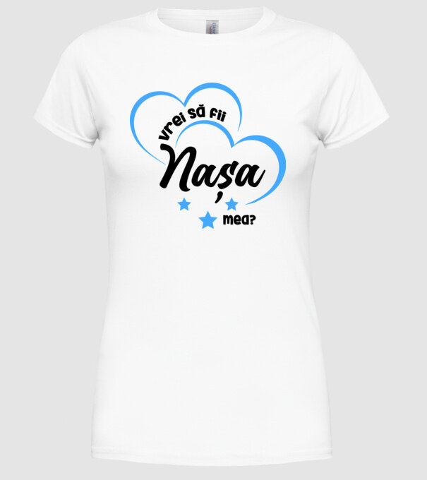 Vrei să fii nașa mea? model alb pe tricou