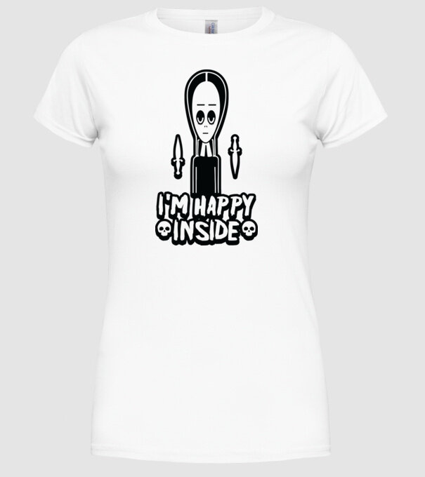 WEDNESDAY Happy inside model alb pe tricou