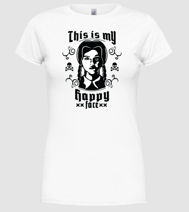 WEDNESDAY This is my happy face model alb pe tricou