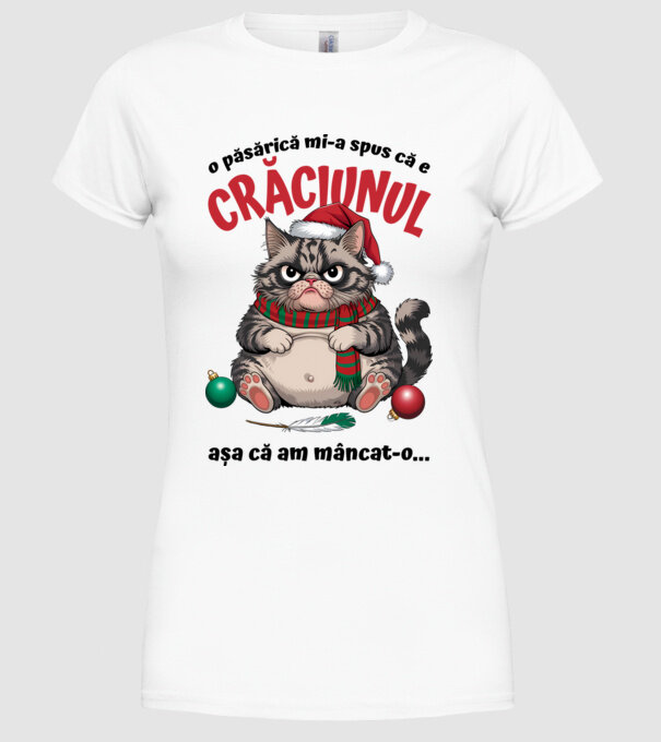 Am mâncat pasărea Crăciun pisică Alb model alb pe tricou