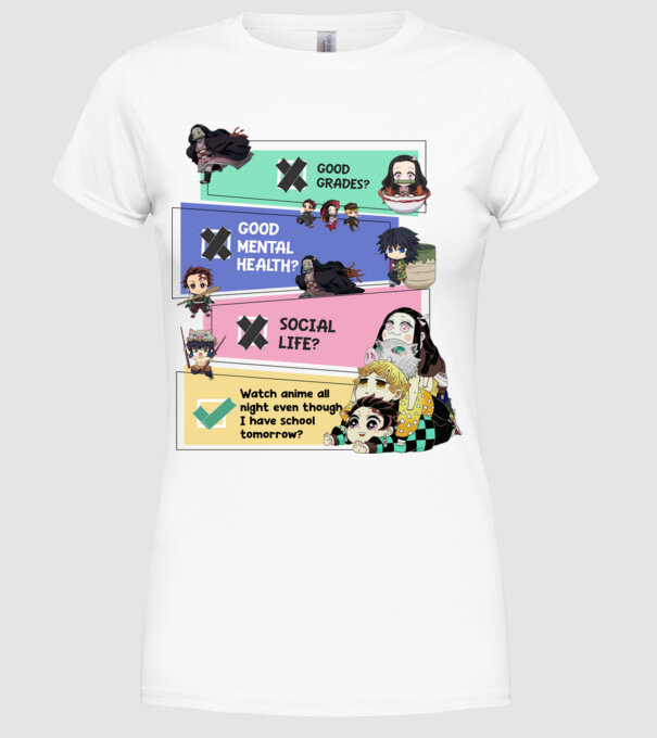 Anime check Demon Slayer model alb pe tricou