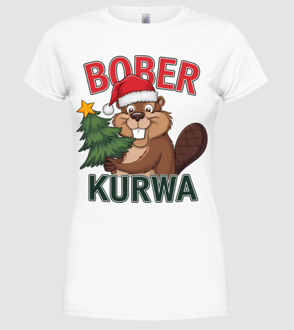 Bober kurwa Christmas model alb pe tricou