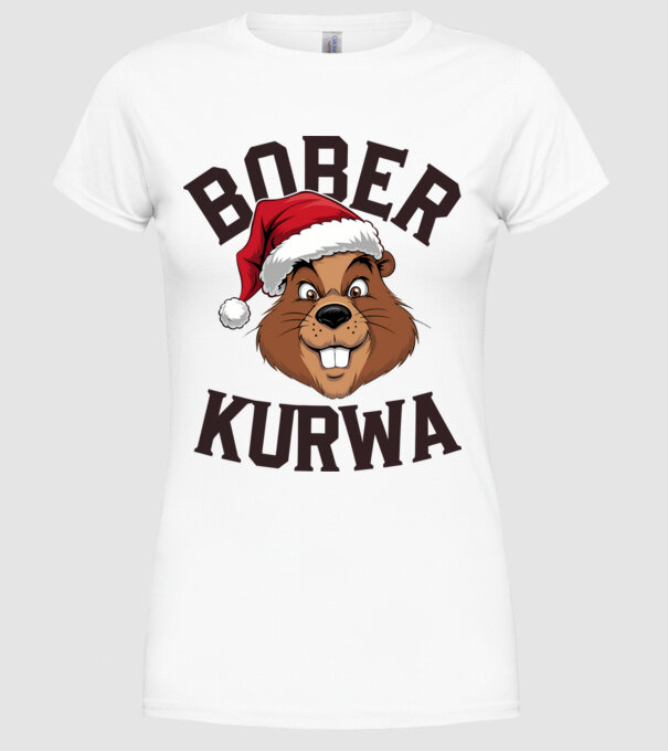 Bober kurwa xmas model alb pe tricou