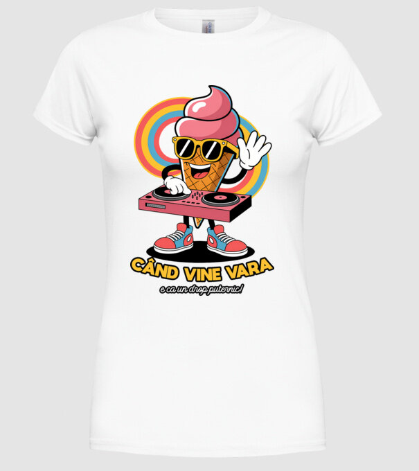 Când vine vara, e ca un drop puternic! model alb pe tricou