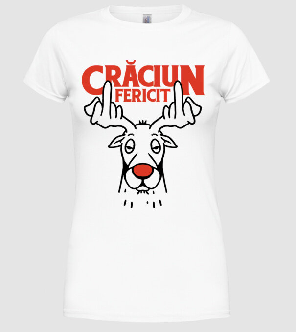 Căprioară de Crăciun antisocială model alb pe tricou