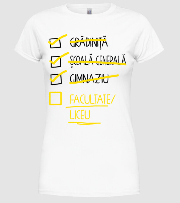 Cheklist educație - Gimnaziu alb model alb pe tricou