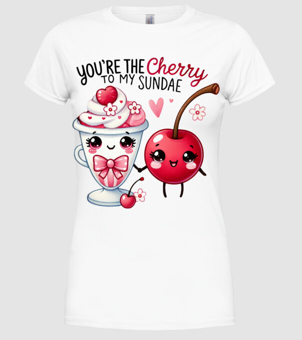 Cherry to my Sunday model alb pe tricou