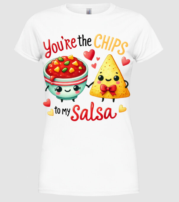 Chips to my Salsa model alb pe tricou