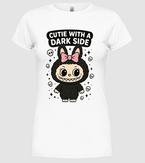 Cutie with a dark side model alb pe tricou