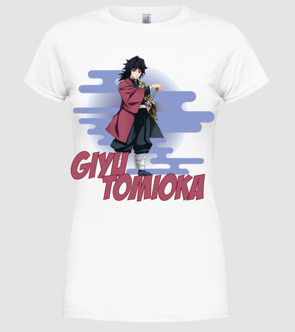 Demon Slayer Giyu model alb pe tricou