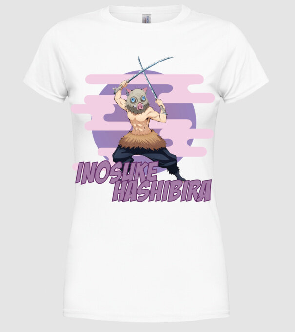 Demon Slayer Inosuke model alb pe tricou