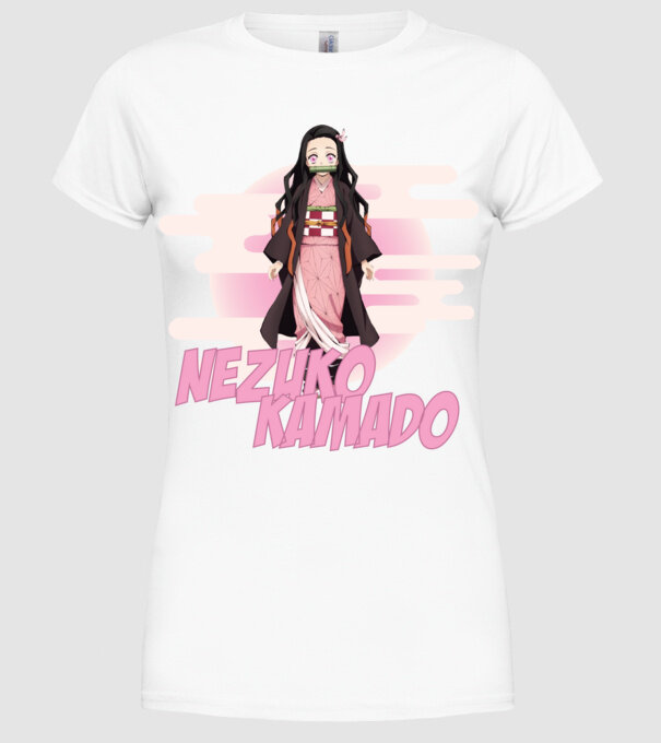 Demon Slayer  Nezuko model alb pe tricou
