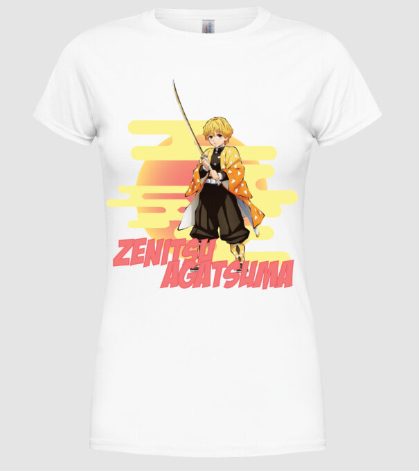 Demon Slayer Zenitsu model alb pe tricou