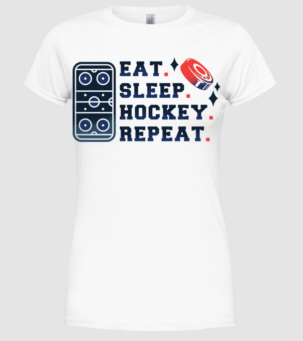 Eat Sleep Hockey Repeat model alb pe tricou
