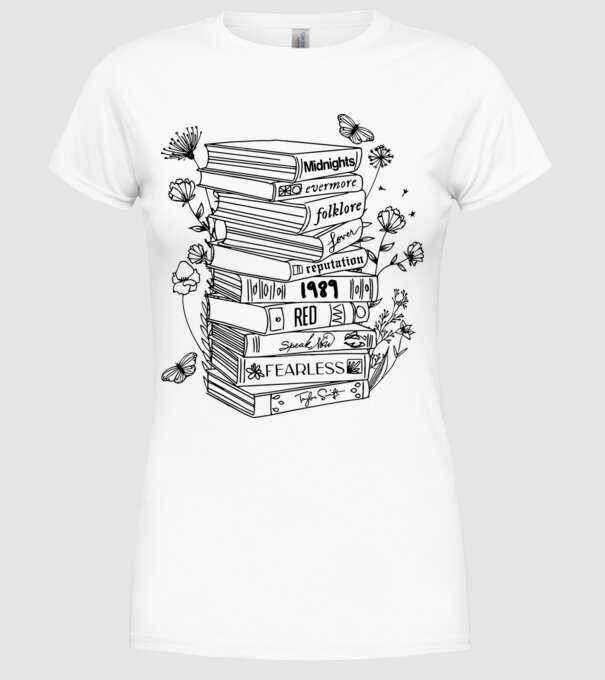 Eras tour books model alb pe tricou