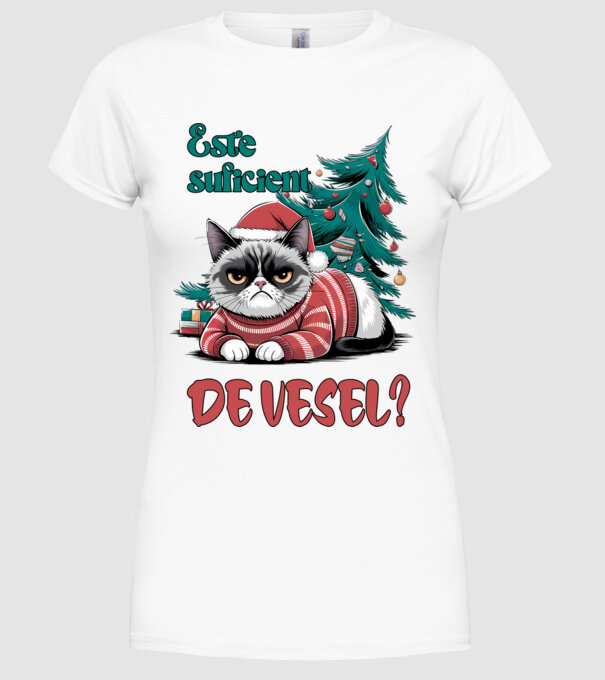 Este suficient de vesel? pisică Crăciun model alb pe tricou