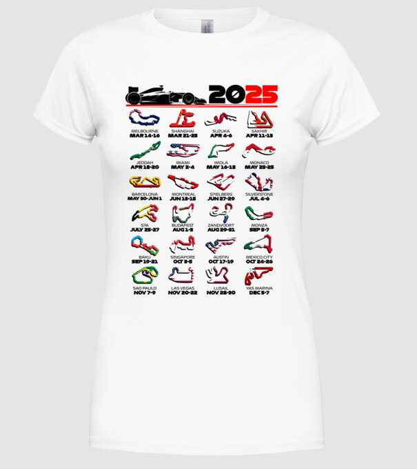 F1 calendar 2025 Alb model alb pe tricou