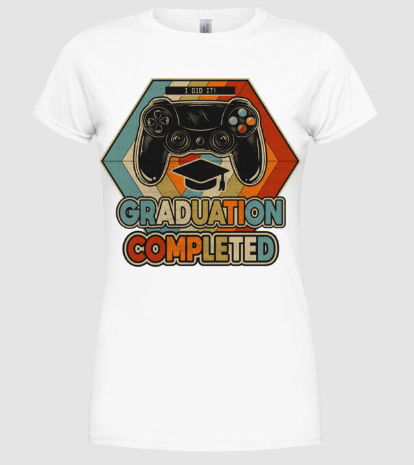 Graduatuion completed retro model alb pe tricou