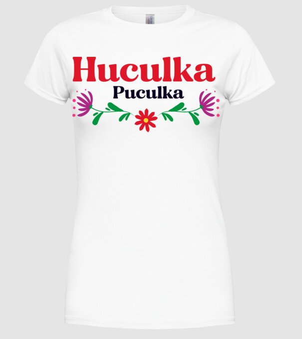 Huculka Puculka model alb pe tricou