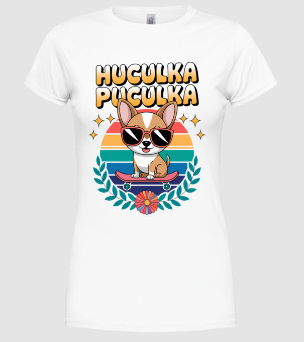 Huculka Puculka Câine 2 model alb pe tricou