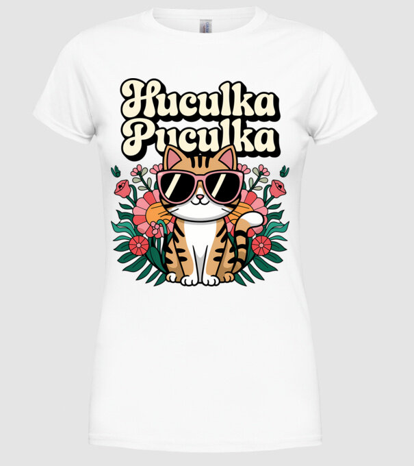 Huculka Puculka pisică 3 model alb pe tricou