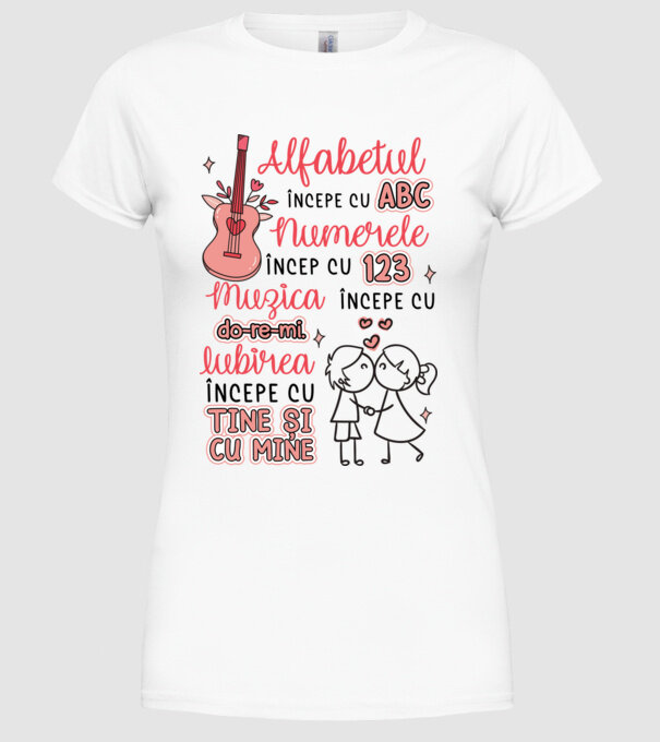 Iubirea începe cu-tine și cu mine model alb pe tricou