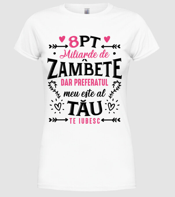 Opt miliarde de zâmbete model alb pe tricou