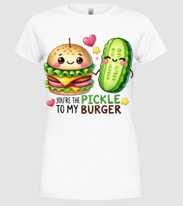 Pickle to my Burger model alb pe tricou