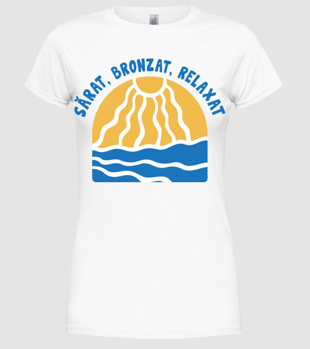 Sărat, bronzat, relaxat model alb pe tricou