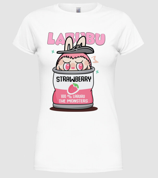 Strawberry Labubu model alb pe tricou