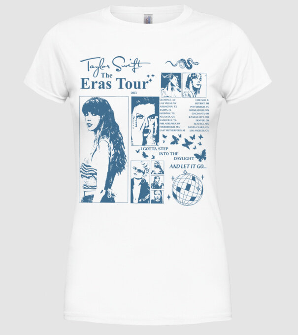 Taylor Swift ERAS print blue model alb pe tricou
