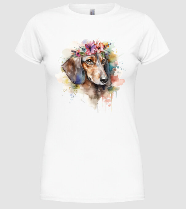 Teckel model alb pe tricou